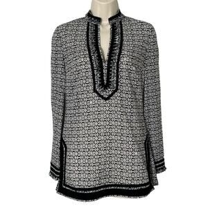 Tory Burch‎ Printed V Neck Cotton Tunic In Black Print Size 0